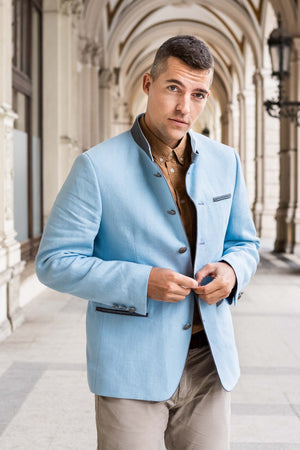 Gamlitz Men's Linen Blazer in Turquoise