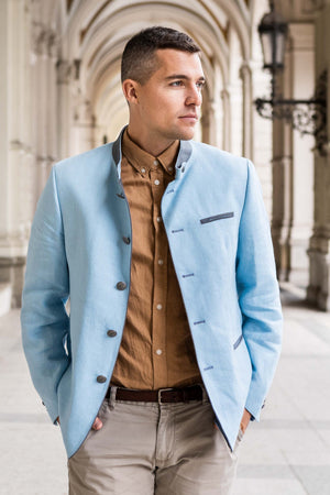 Gamlitz Men's Linen Blazer in Turquoise