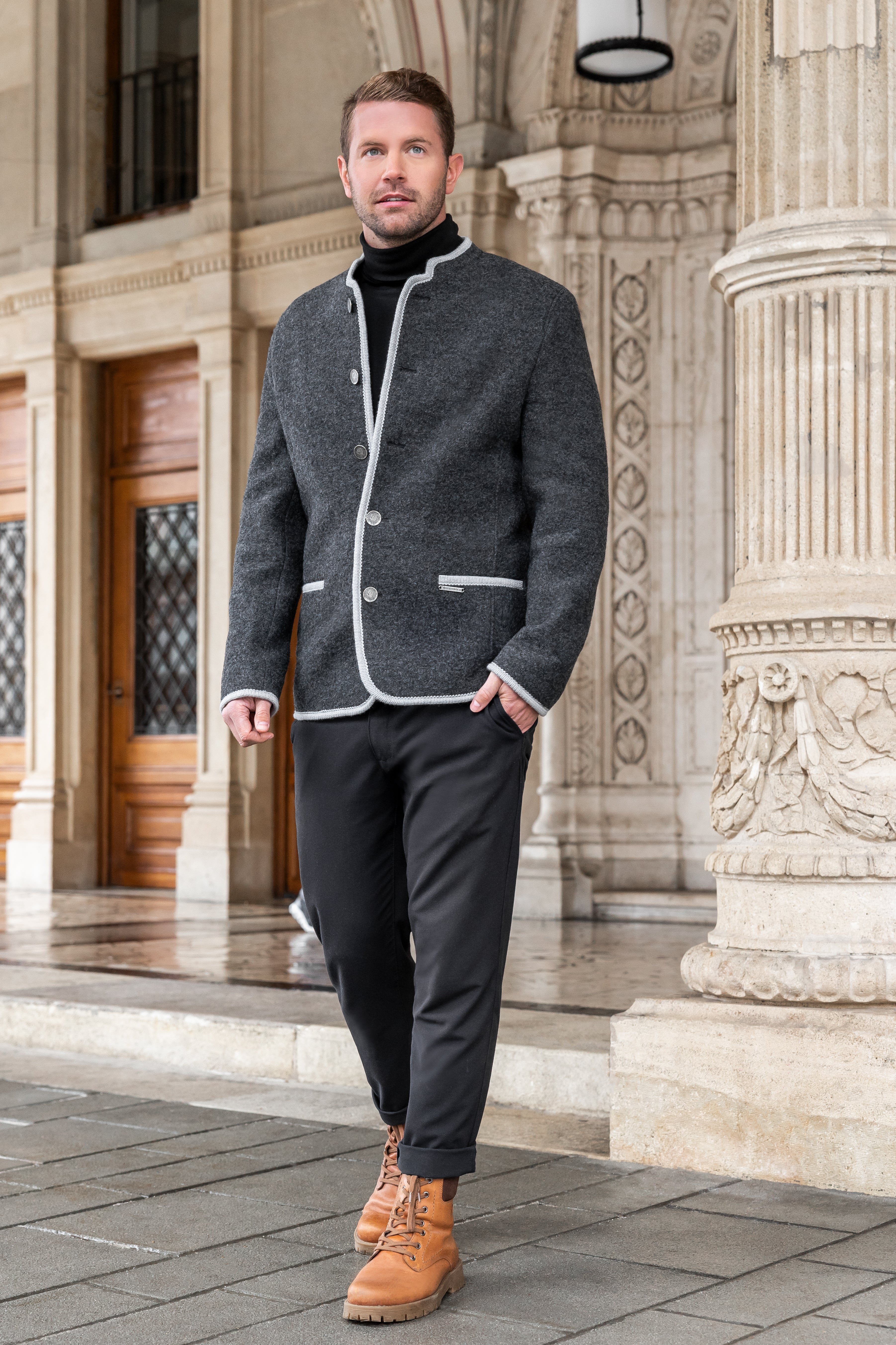 pedaled attakai wool jacket Tobias - Pure Felted Wool & Fully Lined Austrian Jacket L