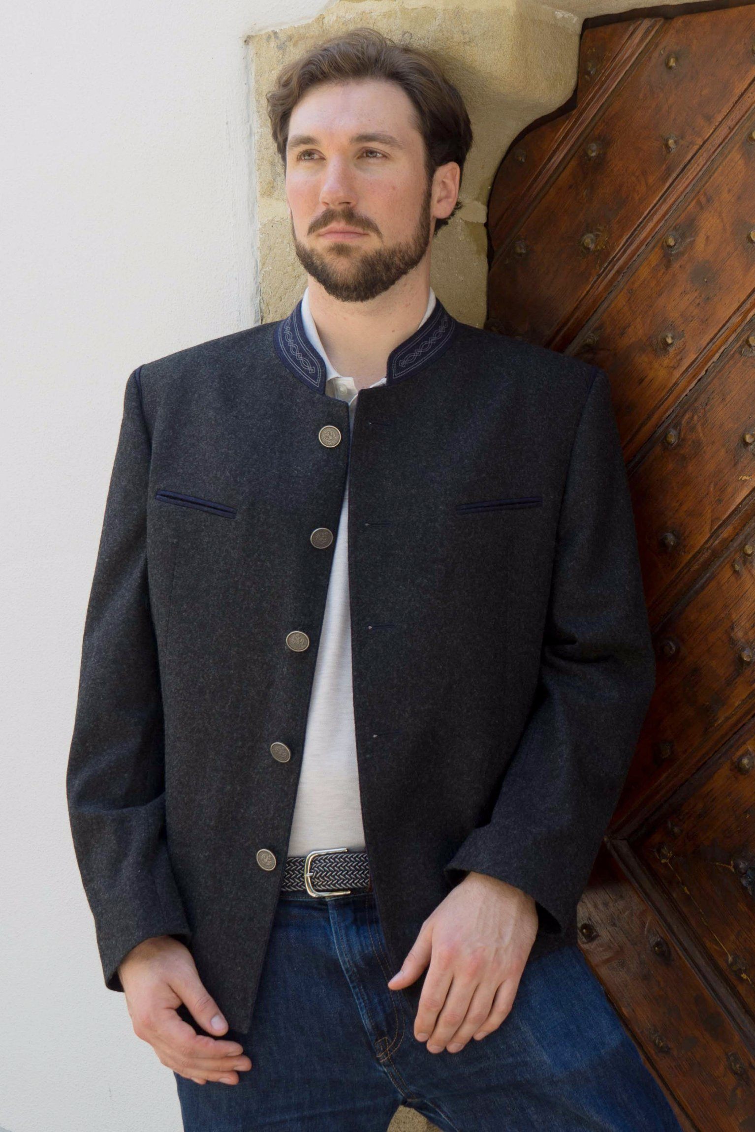 Grey German Bavarian Tyrol Loden Trachten Jacket