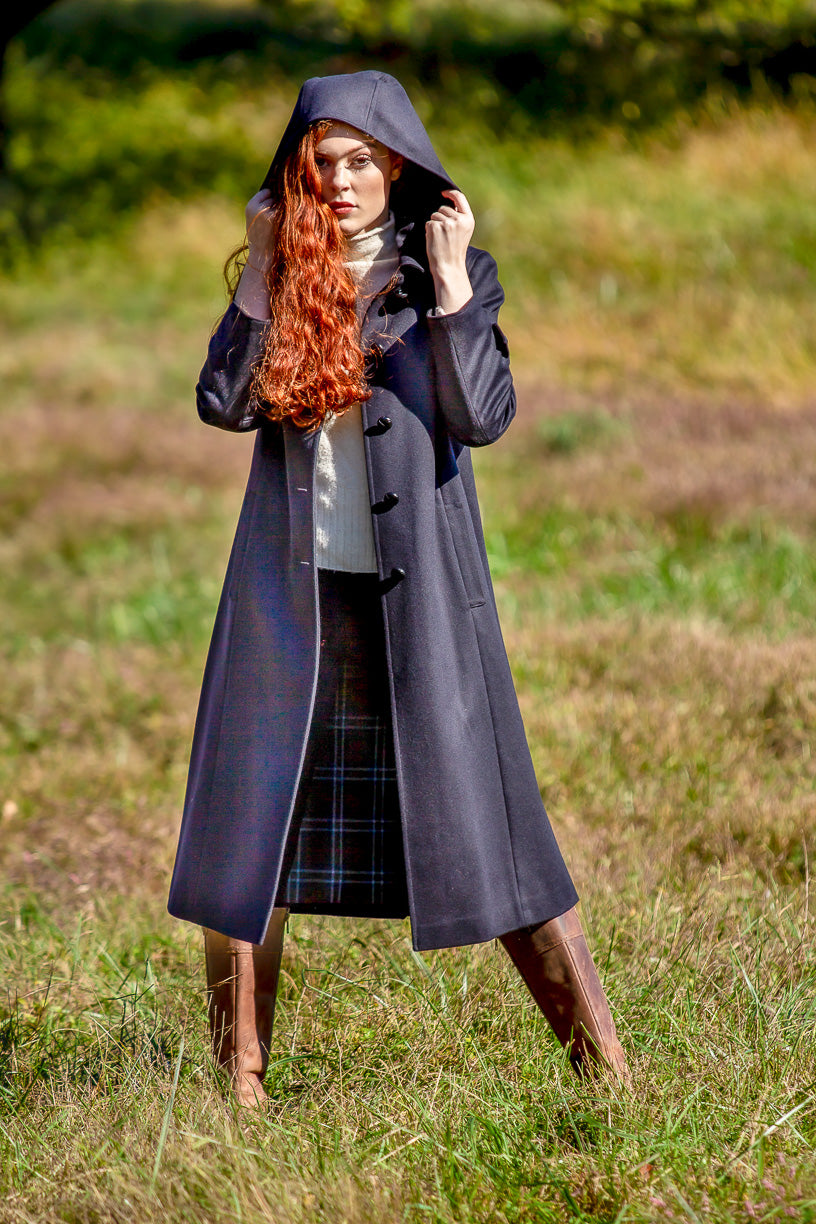 Silvia - Women&#39;s Traditional Loden Wool Coat in Navy Blue
