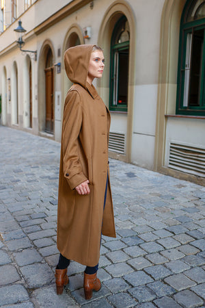 Silvia - Women's Traditional Loden Coat in Camel with zip out lining