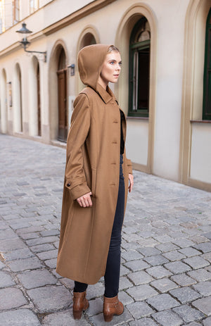 Silvia - Women's Traditional Loden Coat in Camel with zip out lining