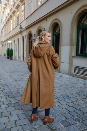 Silvia - Women's Traditional Loden Coat in Camel with zip out lining