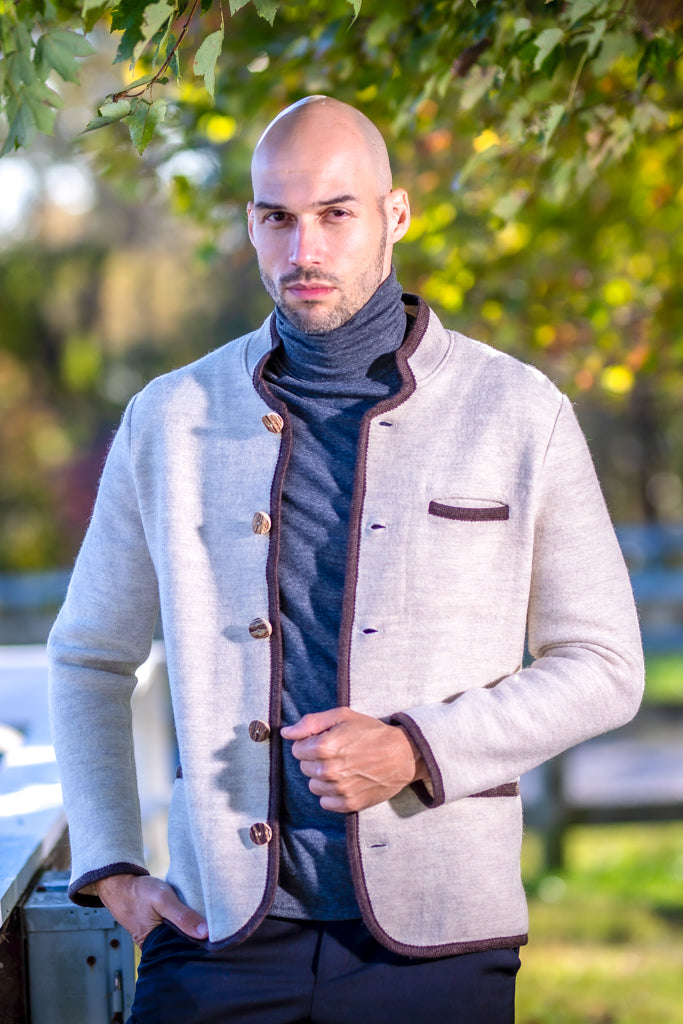 Mark Men's Austrian Boiled Wool Trachten Jacket in Beige