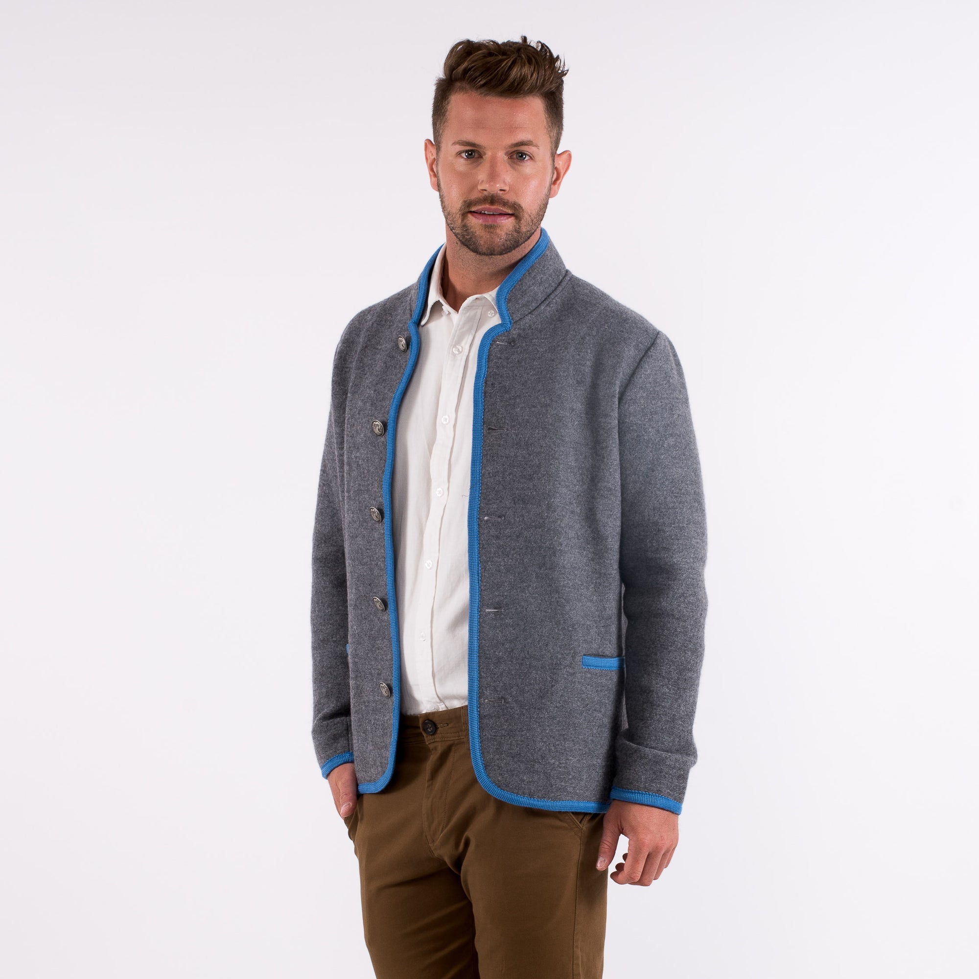 Clemens - Men's Austrian Boiled Wool Trachten Jacket in Gray