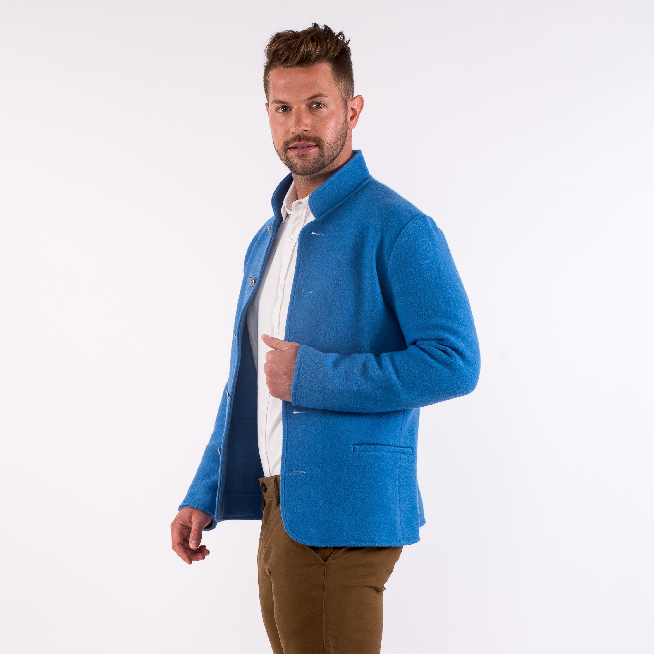 Blue boiled wool coat clearance