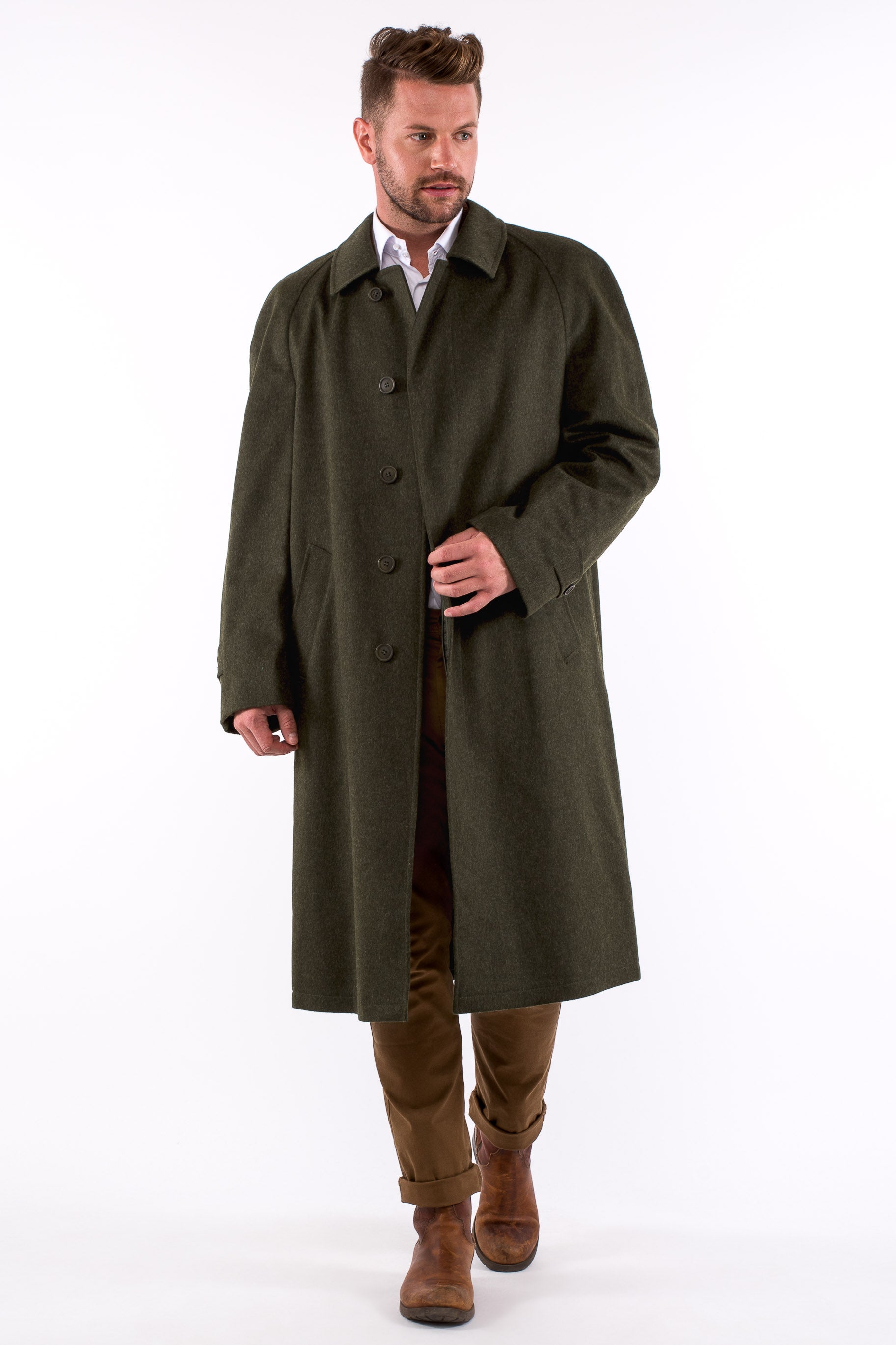 Rory - Men's Travel Weight Classic Loden Wool Overcoat with Raglan Sleeves