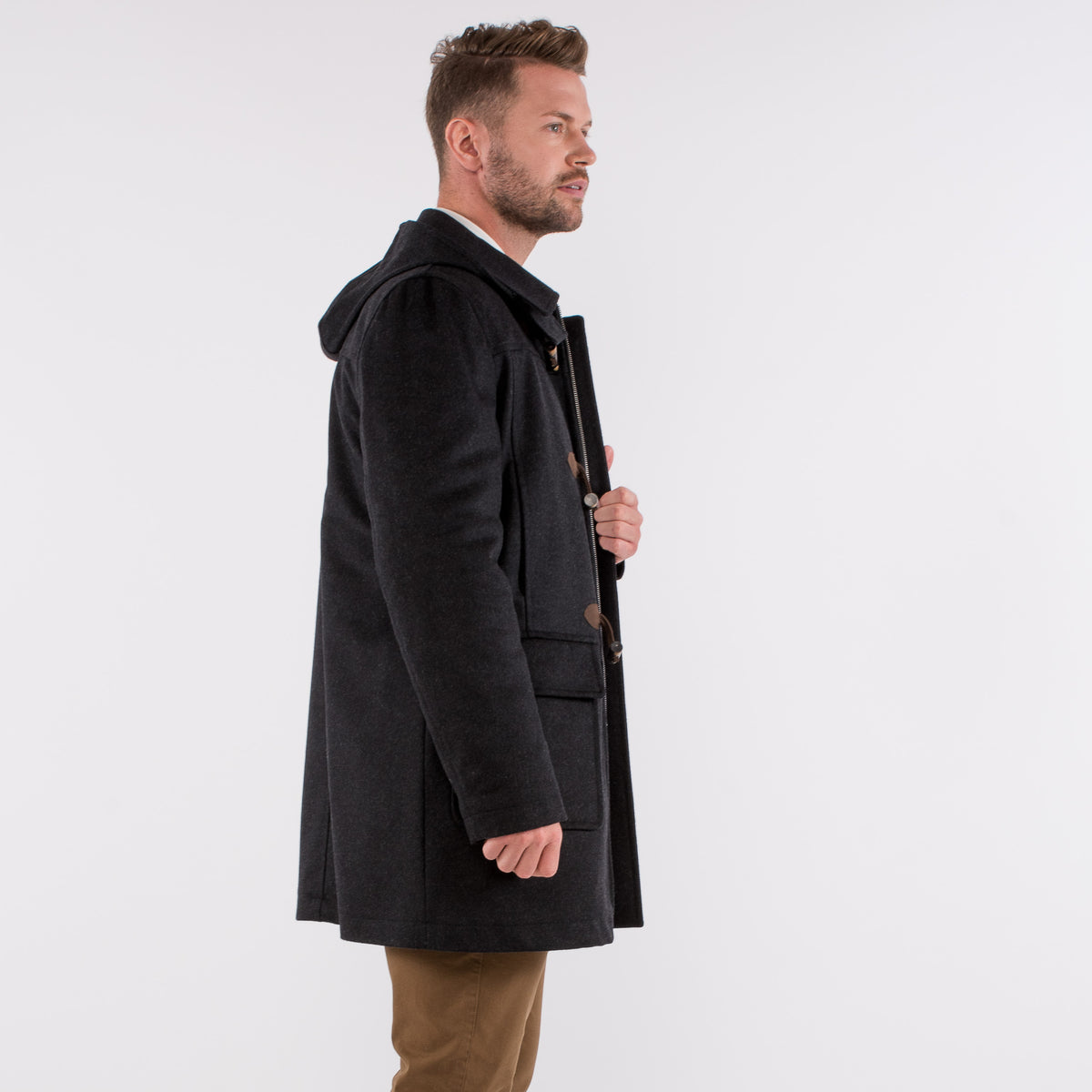Markus - Men&#39;s Loden Wool Duffel Coat with Detachable Hood
