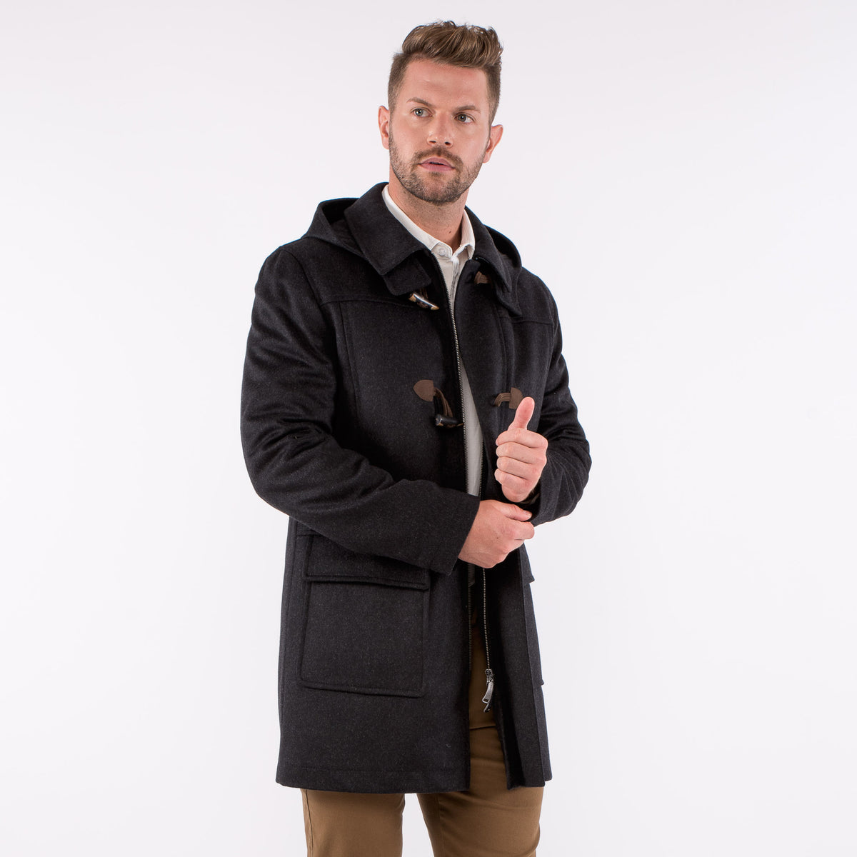 Markus - Men&#39;s Loden Wool Duffel Coat with Detachable Hood