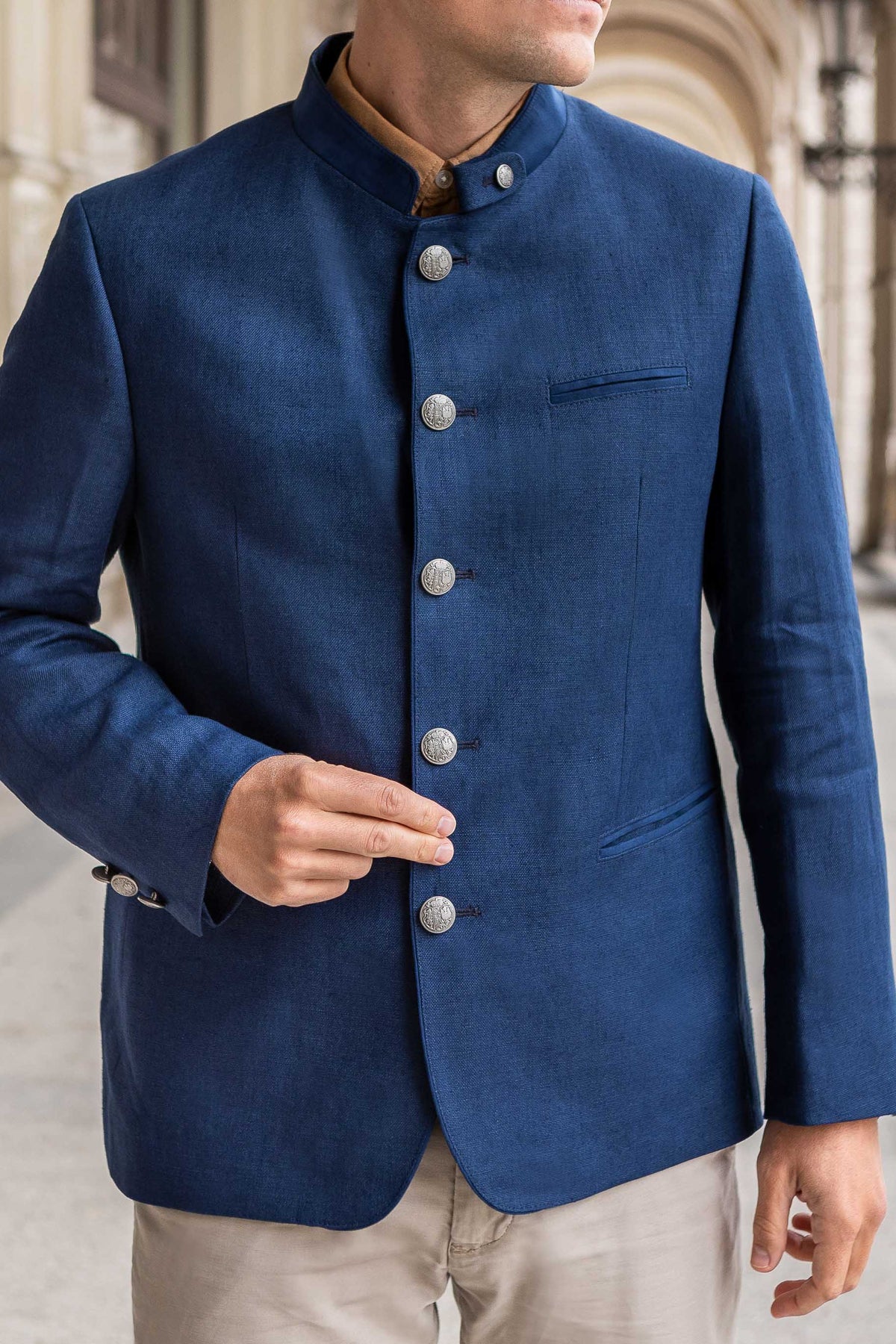 Gamlitz Men&#39;s Linen Dark Blue Blazer