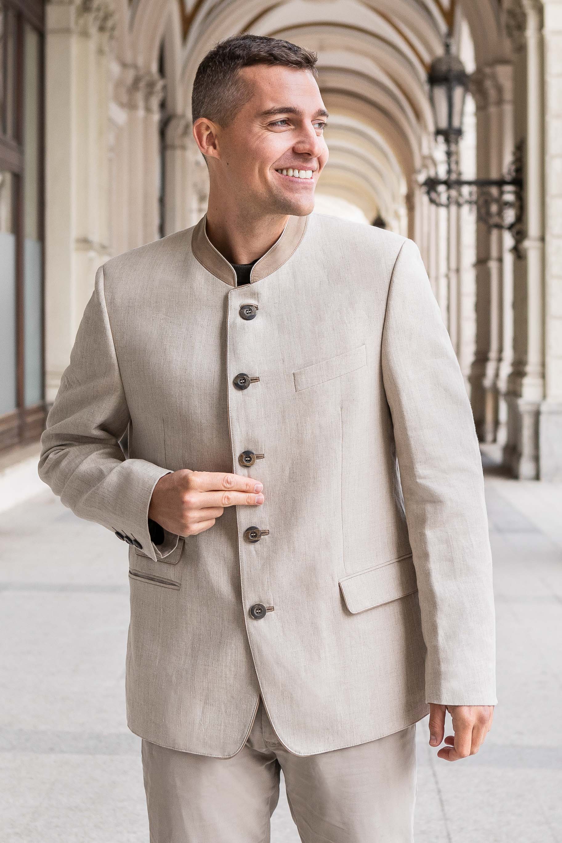 Edward - Classic Austrian Jacket in Beige Linen