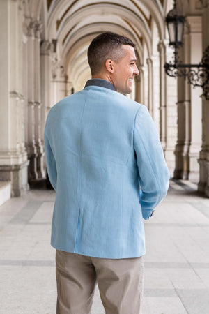 Gamlitz Men's Linen Blazer in Turquoise