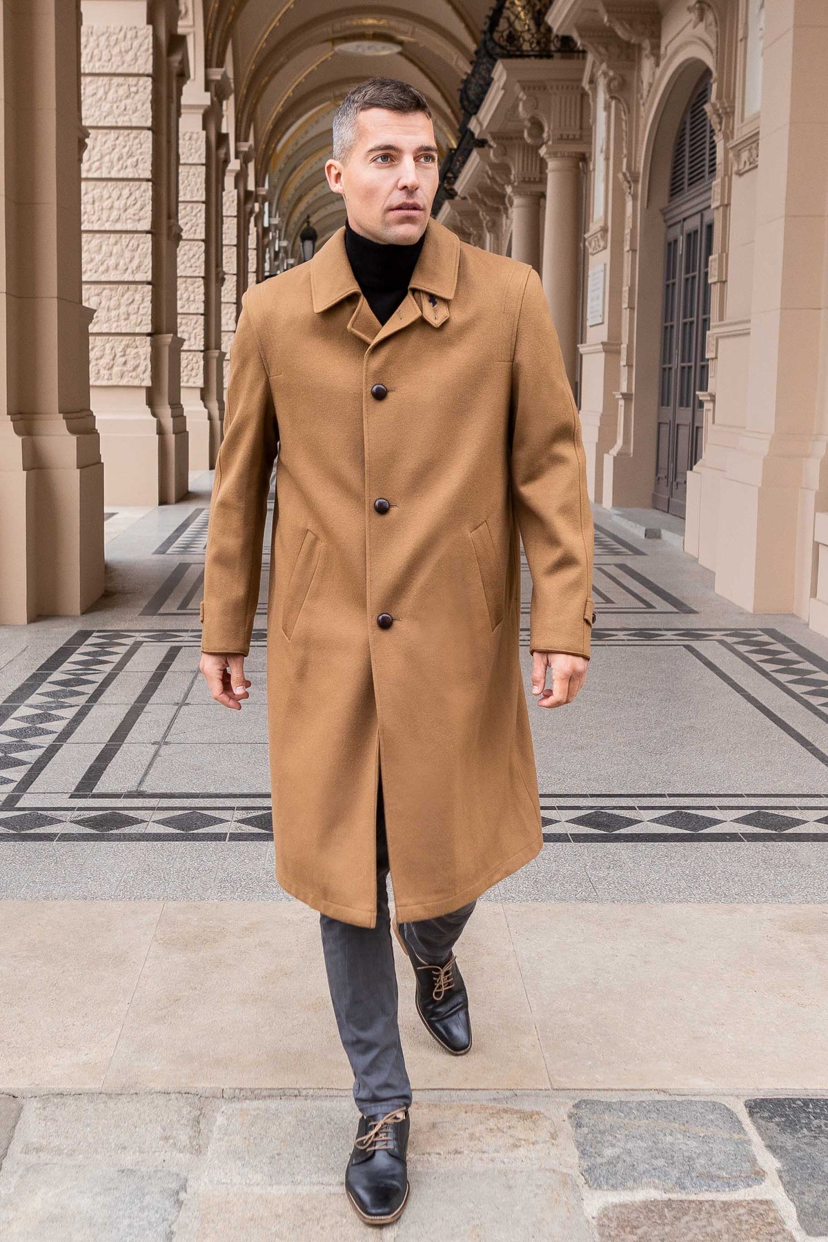 Men Label Collar Wool Trench Coat Long Jacket Overcoat Winter Warm British  Style