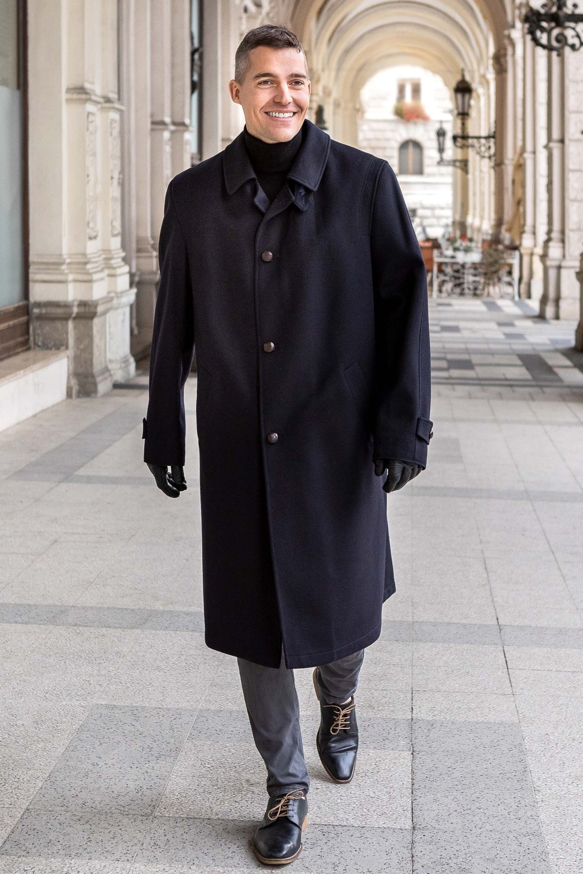 Sud Tiroler - Men&#39;s Loden Overcoat in Navy Blue with zip out lining