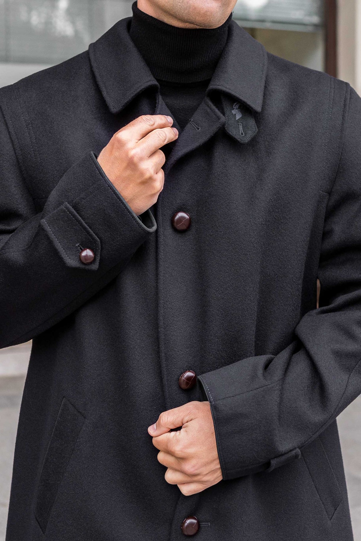 Sud Tiroler - Men&#39;s Loden Overcoat in Navy Blue with zip out lining