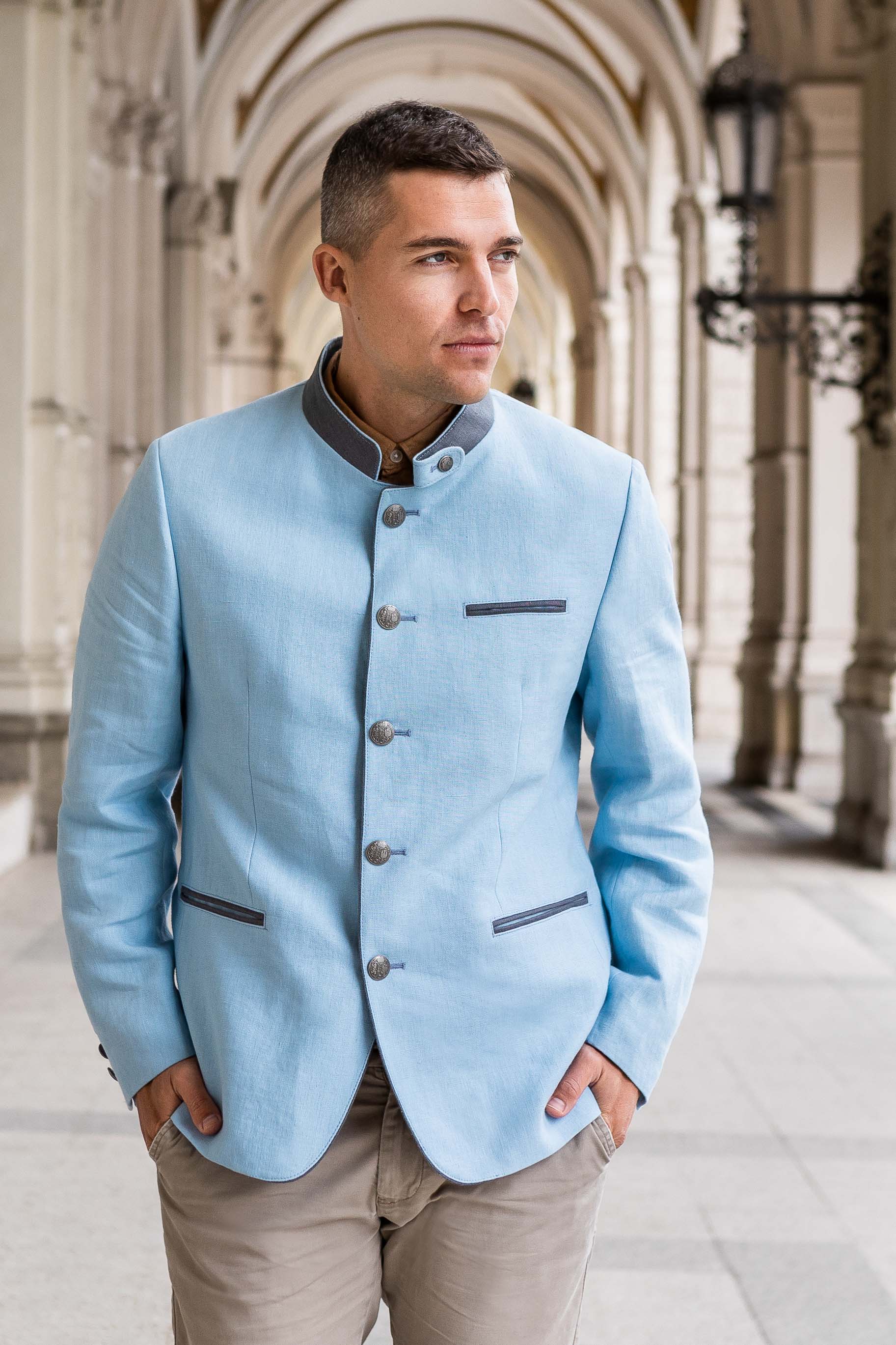 Gamlitz Men's Linen Blazer in Turquoise