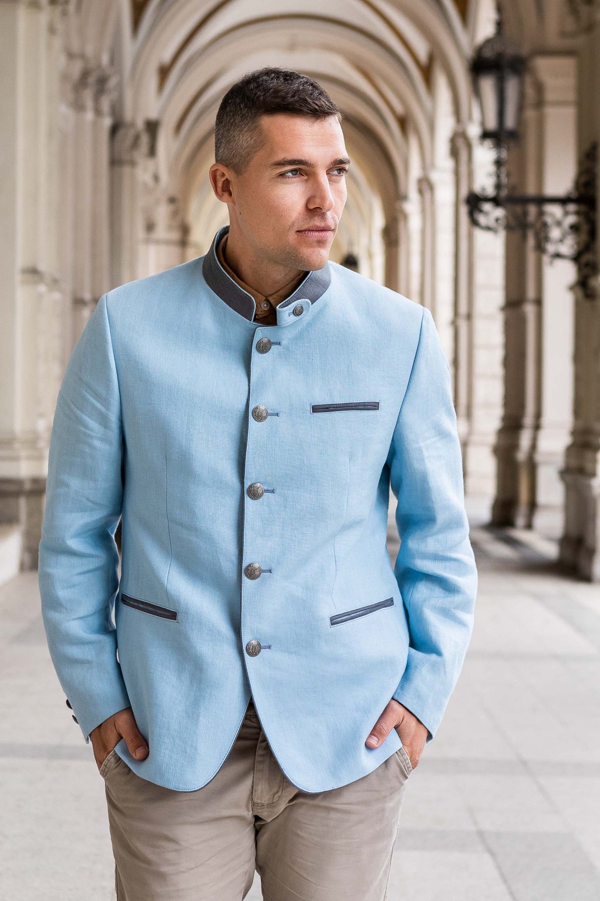 Gamlitz Men&#39;s Linen Blazer in Turquoise