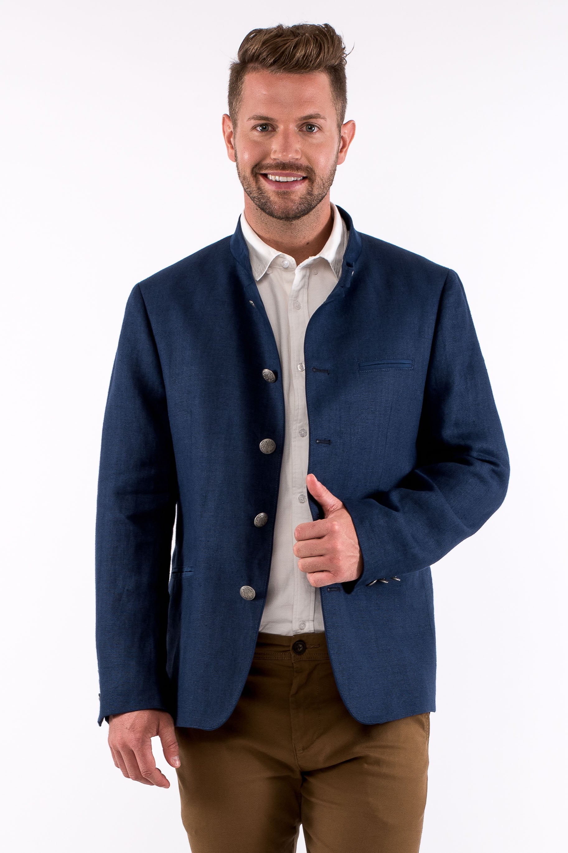 Blue linen coat online