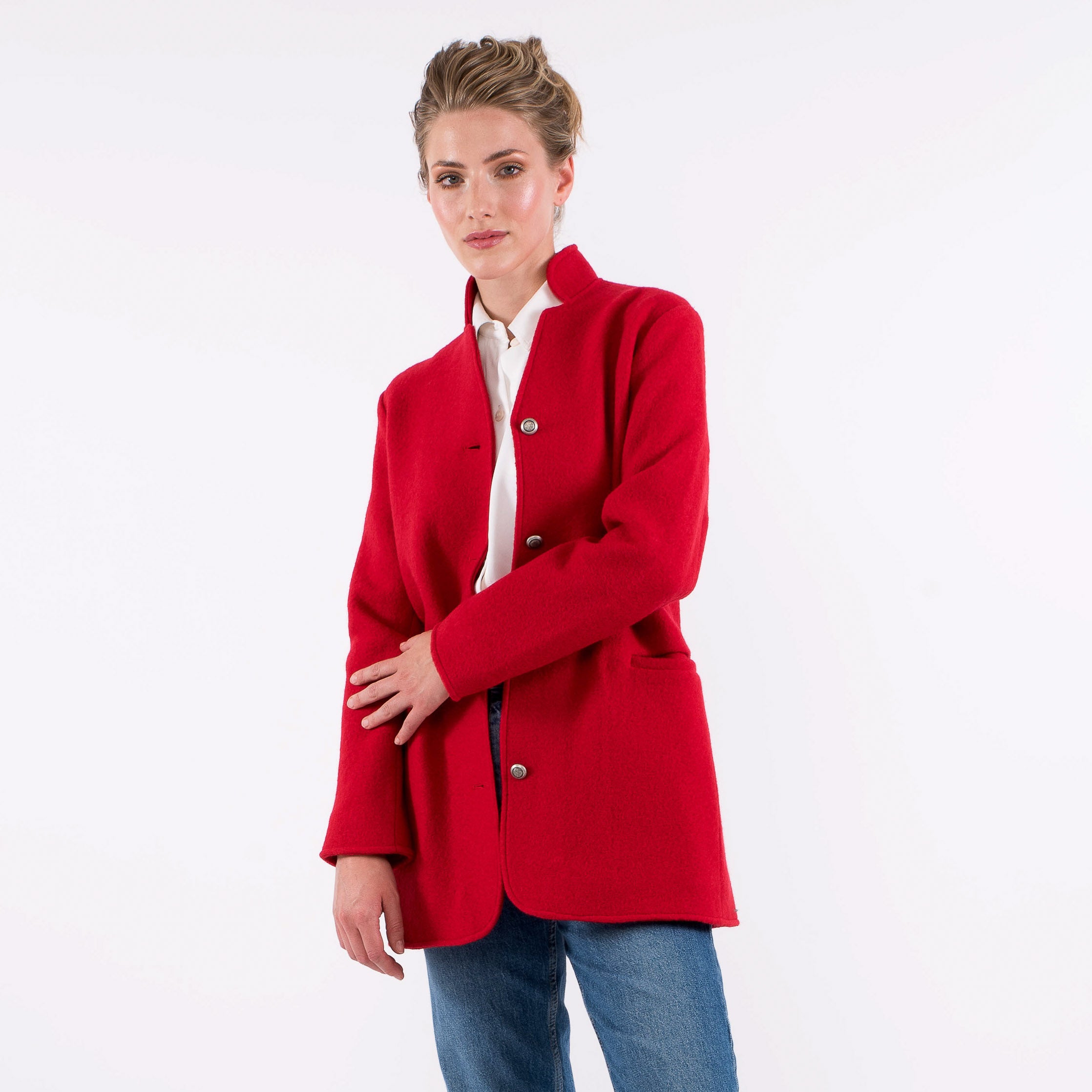 Red boiled wool coat deals