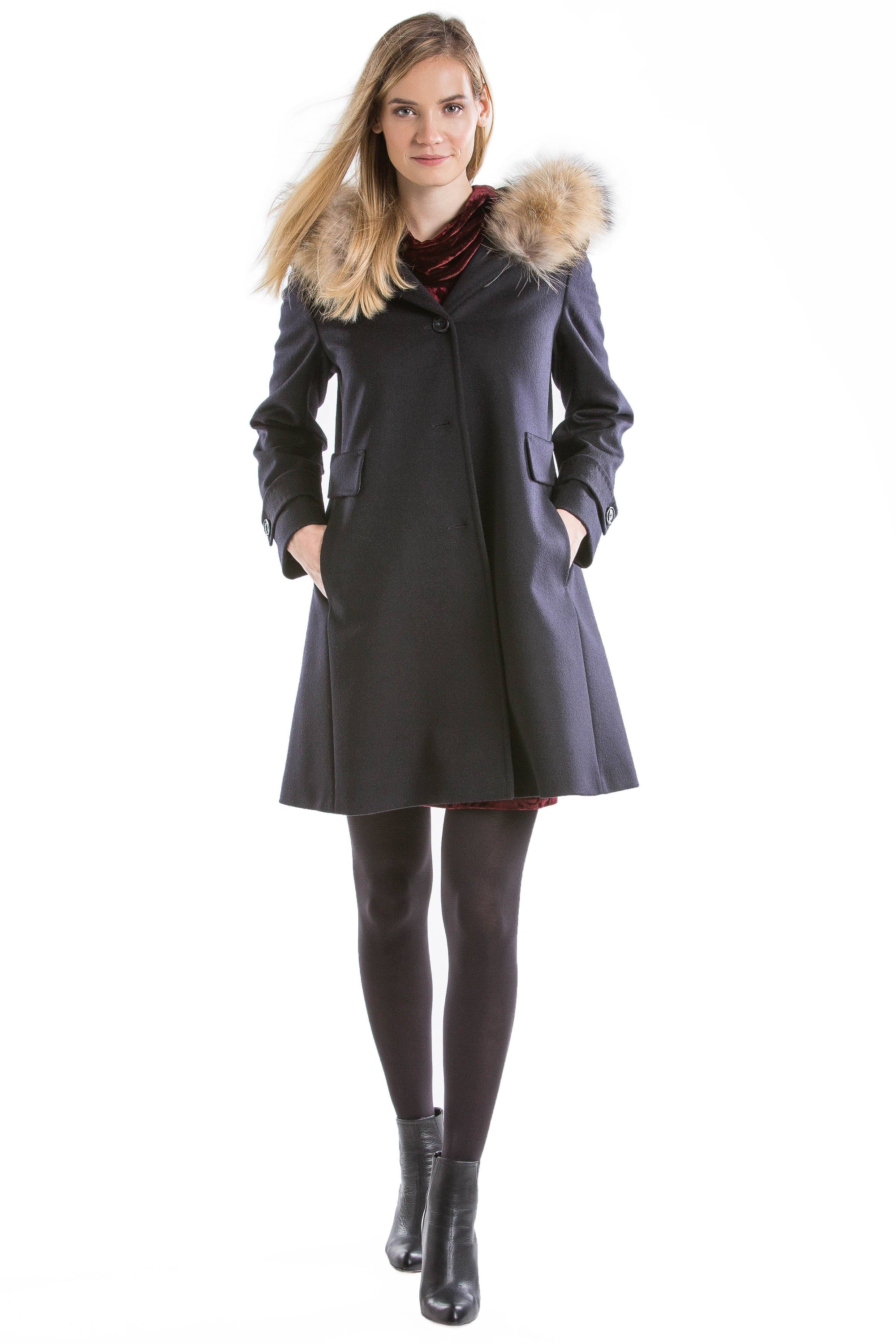 Lascona - Womens Black Loden Wool Coat